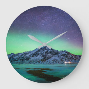 Ice & Snow Aurora Borealis Milky Way Iceland Large Clock