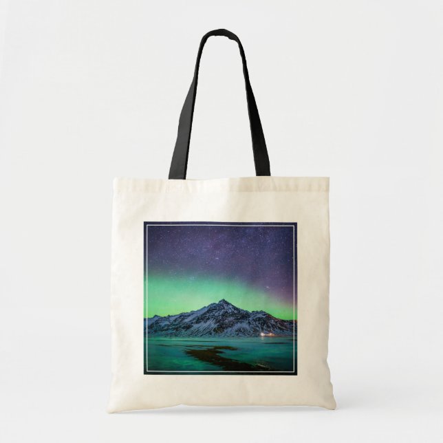 Ice & Snow | Aurora Borealis Milky Way Iceland Tote Bag (Front)