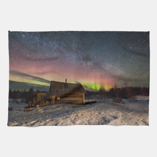 Ice & Snow | Aurora Polaris Murmansk, Iceland Kitchen Towel (Horizontal)