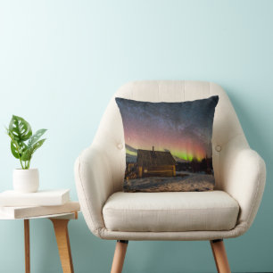 Ice & Snow Aurora Polaris Murmansk, Iceland Throw Pillow