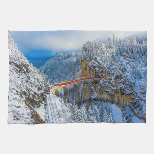 Ice & Snow | Bernina Express, Switzerland Kitchen Towel (Horizontal)