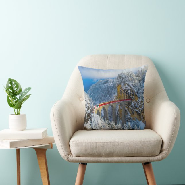Ice & Snow | Bernina Express, Switzerland Throw Pillow (Chair)