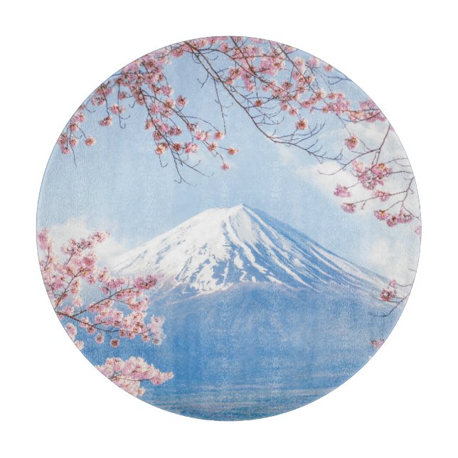 Ice & Snow | Cherry Blossoms Mt. Fuji Japan Cutting Board (Front)