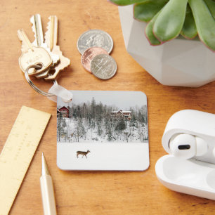 Ice & Snow Deer in Snow Quebec, Canada Keychain