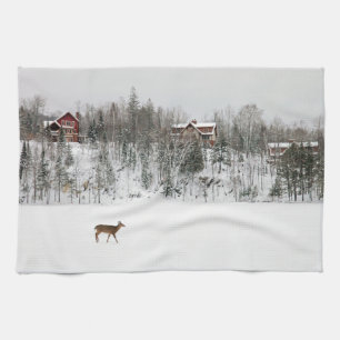 Ice & Snow Deer in Snow Quebec, Canada Kitchen Towel