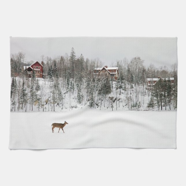 Ice & Snow | Deer in Snow Quebec, Canada Kitchen Towel (Horizontal)