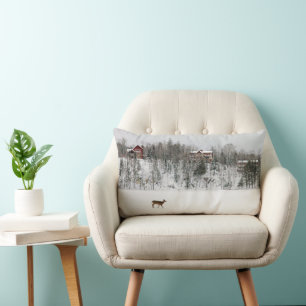 Ice & Snow   Deer in Snow Quebec, Canada Lumbar Pillow