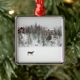 Ice & Snow   Deer in Snow Quebec, Canada Metal Ornament