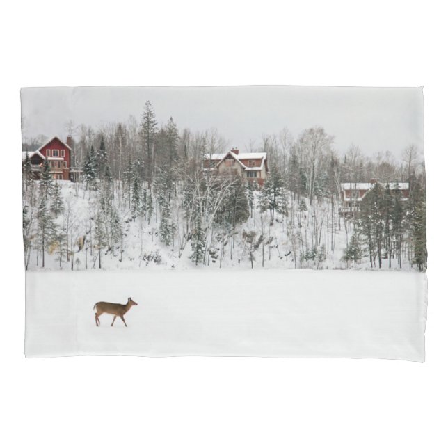 Ice & Snow | Deer in Snow Quebec, Canada Pillowcase (Front)