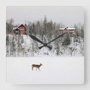 Ice & Snow Deer in Snow Quebec, Canada Square Wall Clock