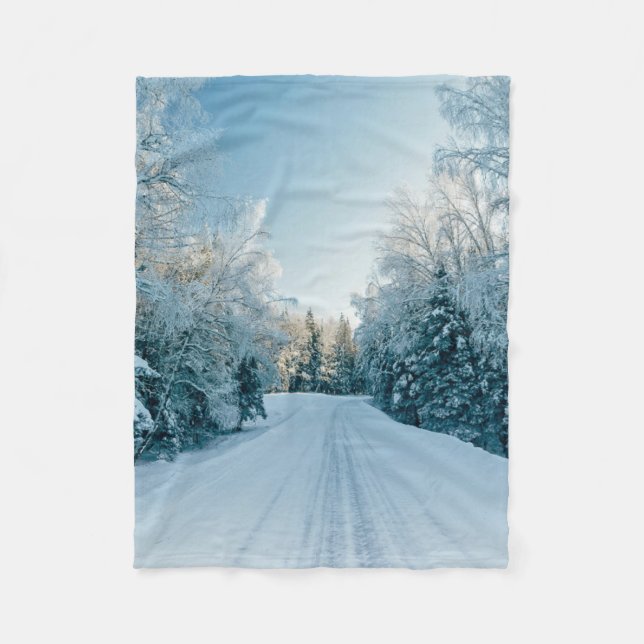 Ice & Snow | Frozen Winter Road Russia, Siberia Fleece Blanket (Front)