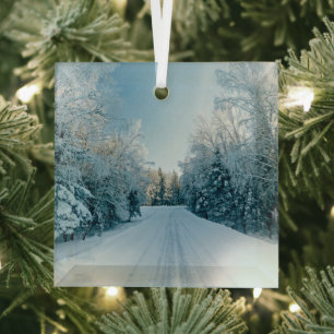 Ice & Snow Frozen Winter Road Russia, Siberia Glass Ornament
