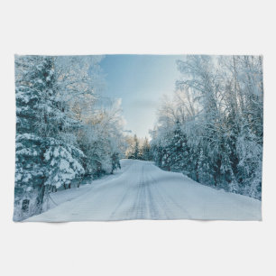 Ice & Snow   Frozen Winter Road Russia, Siberia Kitchen Towel