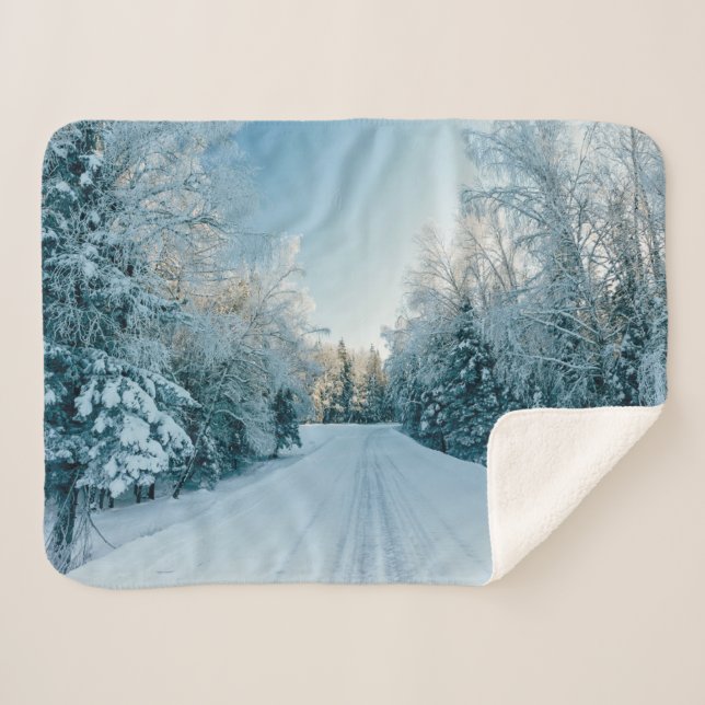 Ice & Snow | Frozen Winter Road Russia, Siberia Sherpa Blanket (Front (Horizontal))
