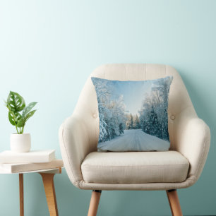 Ice & Snow Frozen Winter Road Russia, Siberia Throw Pillow