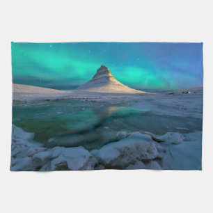 Ice & Snow Kirkjufell Mountain, Iceland Kitchen Towel