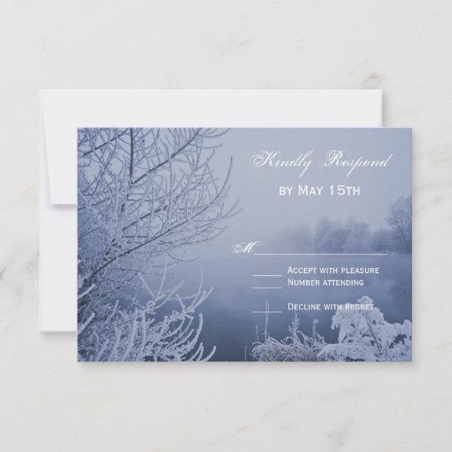 Ice Snow Lake Scene Winter Wedding RSVP Cards (Front)