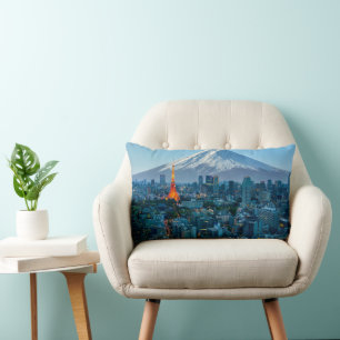 Ice & Snow   Mt. Fuji & Tokyo Skyline Lumbar Pillow