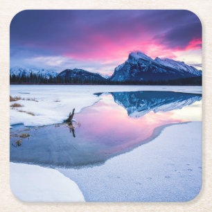 Ice & Snow   Mt. Rundle, Canada Square Paper Coaster
