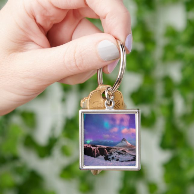 Ice & Snow | Northern Lights,  Kirkjufell Mountain Keychain (Hand)
