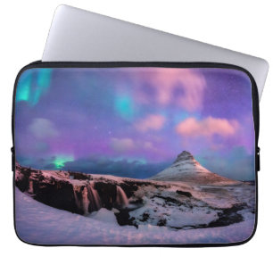 Ice & Snow   Northern Lights,  Kirkjufell Mountain Laptop Sleeve