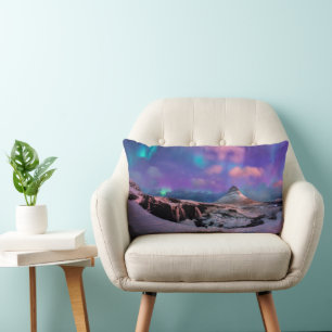 Ice & Snow Northern Lights, Kirkjufell Mountain Lumbar Pillow