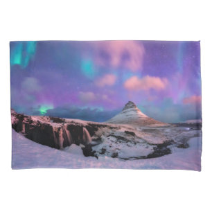 Ice & Snow Northern Lights, Kirkjufell Mountain Pillowcase