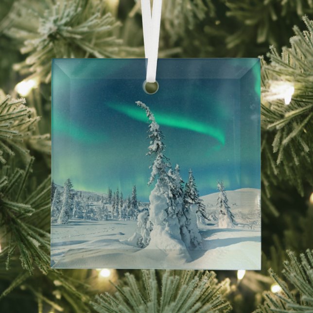 Ice & Snow | Northern Lights, Lapland, Finland Glass Ornament (Insitu)