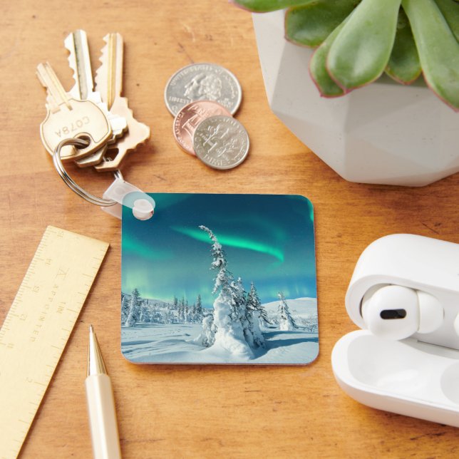 Ice & Snow | Northern Lights, Lapland, Finland Keychain (Desk)