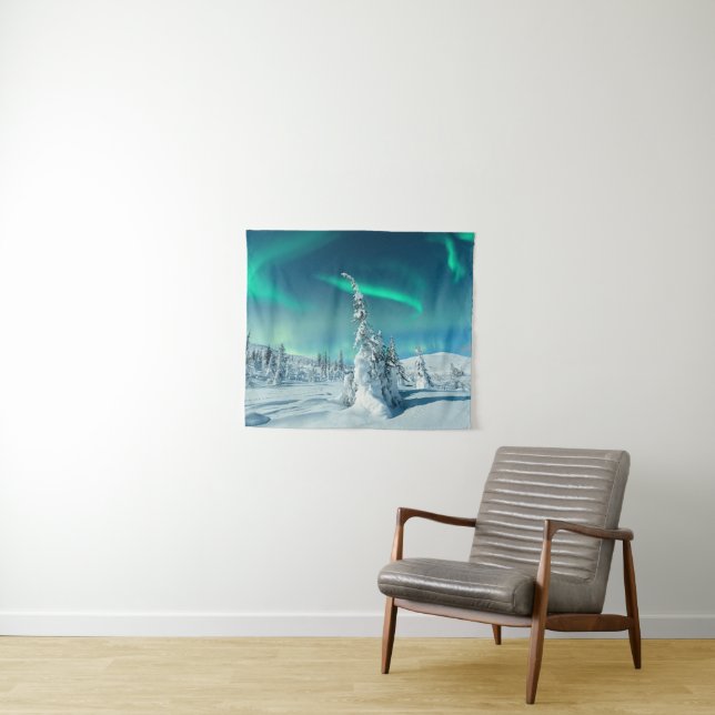 Ice & Snow | Northern Lights, Lapland, Finland Tapestry (In Situ (Horizontal))