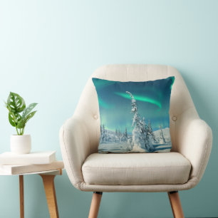 Ice & Snow Northern Lights, Lapland, Finland Throw Pillow