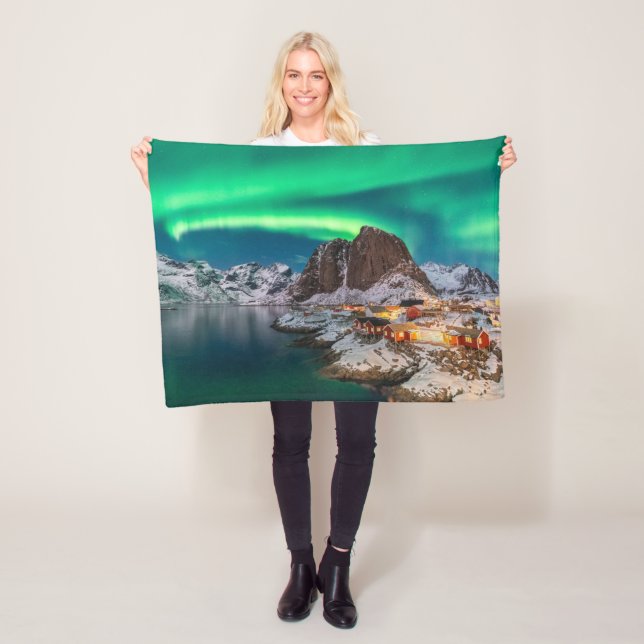 Ice & Snow | Northern Lights, Norway Fleece Blanket (In Situ)