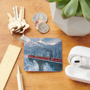Ice & Snow   Red Bernina Express Train Switzerland Keychain