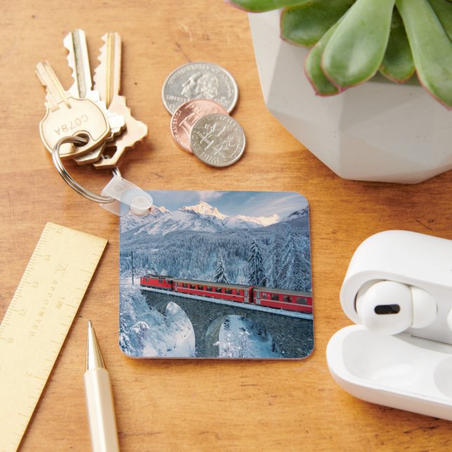 Ice & Snow | Red Bernina Express Train Switzerland Keychain (Desk)