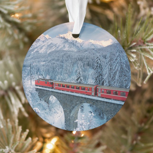 Ice & Snow | Red Bernina Express Train Switzerland Ornament (Tree)