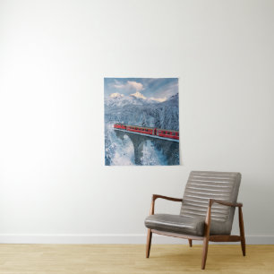 Ice & Snow Red Bernina Express Train Switzerland Tapestry