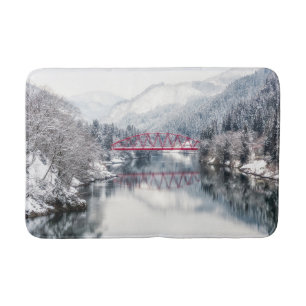Ice & Snow   Red Bridge in Winter, Japan Bath Mat