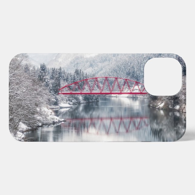Ice & Snow | Red Bridge in Winter, Japan iPhone Case (Back Horizontal)