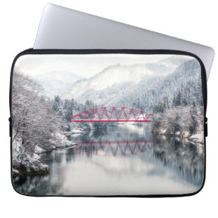 Ice & Snow   Red Bridge in Winter, Japan Laptop Sleeve