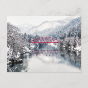 Ice & Snow Red Bridge in Winter, Japan Postcard