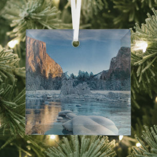 Ice & Snow Rime Ice in Yosemite Valley Glass Ornament