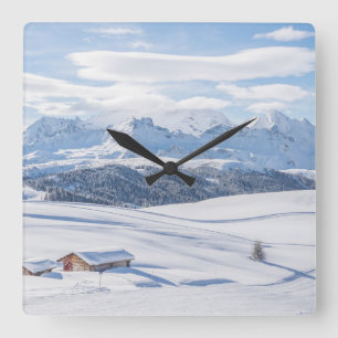 Ice & Snow   Snowscape European Alps, Italy Square Wall Clock
