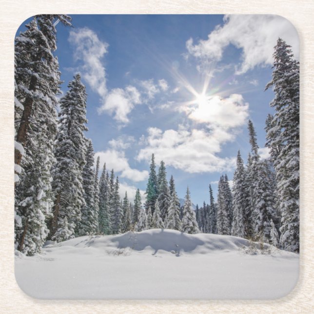 Ice & Snow | Sunrise Winter Snow Alberta, Canada Square Paper Coaster (Front)