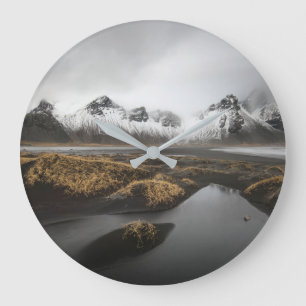Ice & Snow Vestrahorn Mountain, Iceland Large Clock