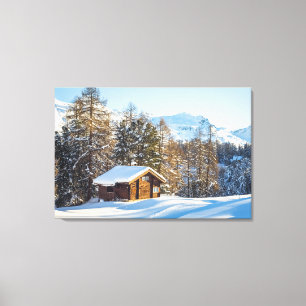 Ice & Snow   Winter Log Cabin Swiss Alps Canvas Print
