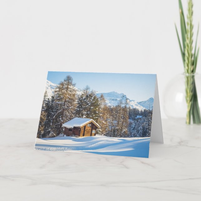 Ice & Snow | Winter Log Cabin Swiss Alps Card (Front)