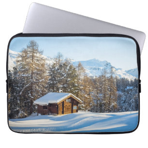 Ice & Snow   Winter Log Cabin Swiss Alps Laptop Sleeve