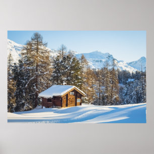 Ice & Snow   Winter Log Cabin Swiss Alps Poster