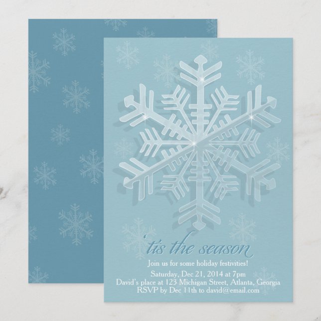 Ice Snowflake Holiday Party Invitation (Front/Back)