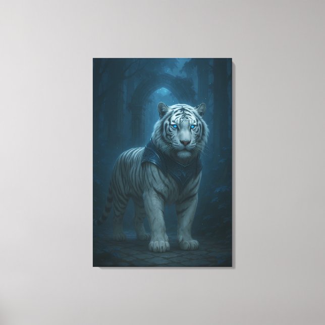 Ice Spirit White Tiger – Mystic Guardian of Calm P Canvas Print (Front)